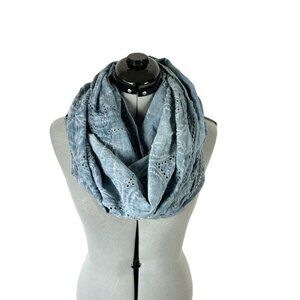 Ann Taylor Loft Eyelet Embroidered Infintity Scarf Blue Cotton